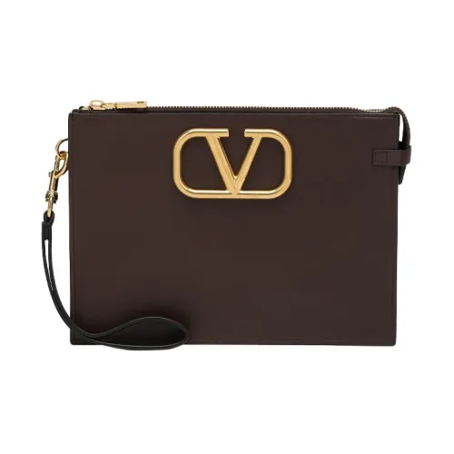 Valentino Garavani Кожаный клатч среднего размера мужской коричневый