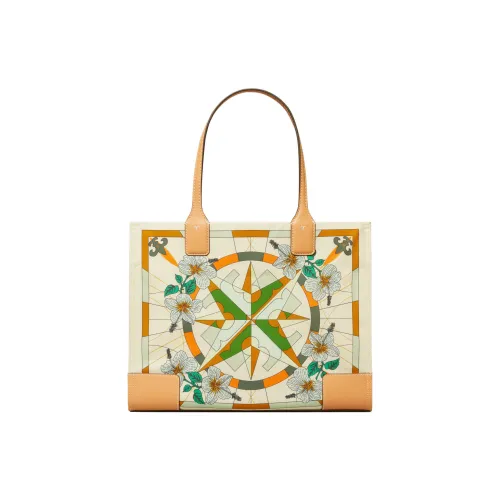 TORY BURCH Ella Кожа Тоут Сумка Сумка для покупок Сумка Сумка через плечо Женская Кремово-белая Основа с Многоцветным принтом