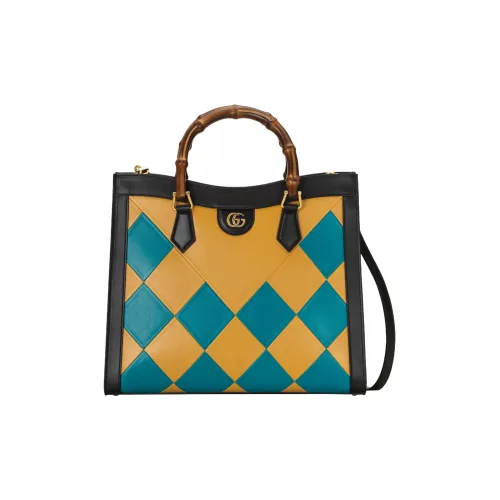GUCCI Diana Кожа Тоут Сумка Сумка для покупок Сумка через плечо Сумка Женская Желтая Черная Синяя