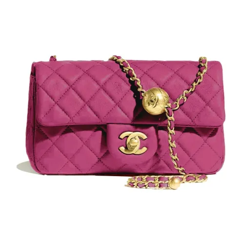 CHANEL Small Gold Ball Classic Flap CF Овчина Сумка через плечо Женская Розовая Красная