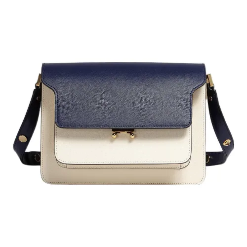 MARNI Основная часть Saffiano Телячья кожа Сумка через плечо Сумка на плечо Средняя Женская Сине-белый Коричневый