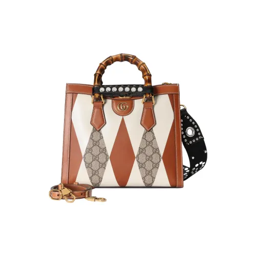 GUCCI Diana Холст с кожей Тоут Сумка Сумка для покупок Сумка через плечо Сумка Маленькая Женская