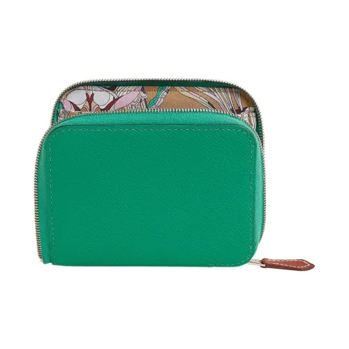 HERMES Silk'In Epsom Телячья кожа Клатч Монетница Кошелек Женские Нефритово-зеленый Чайный коричневый