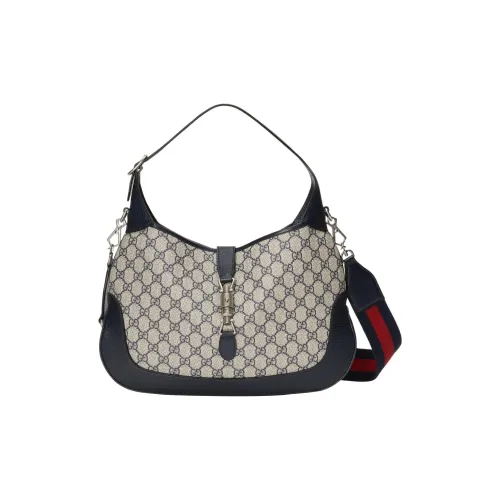 GUCCI Jackie 1961 Холст с кожей Комбинированный Лунный Сумка на плечо Сумка на плечо Женская Серо-голубая Многоцветная