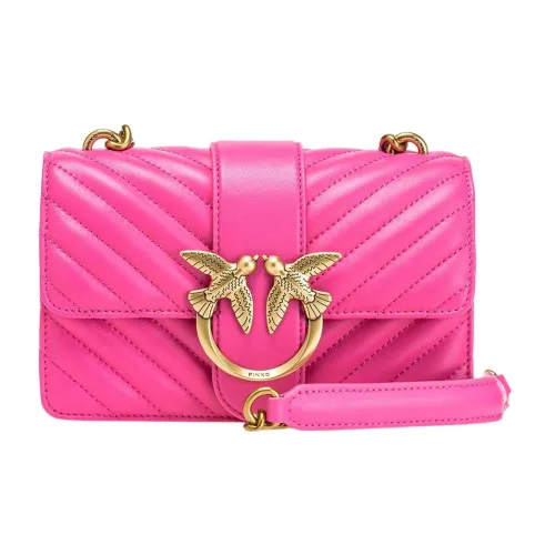 PINKO Love Icon Напп Кожа Сумка через плечо Мини Женская Розовая Красная