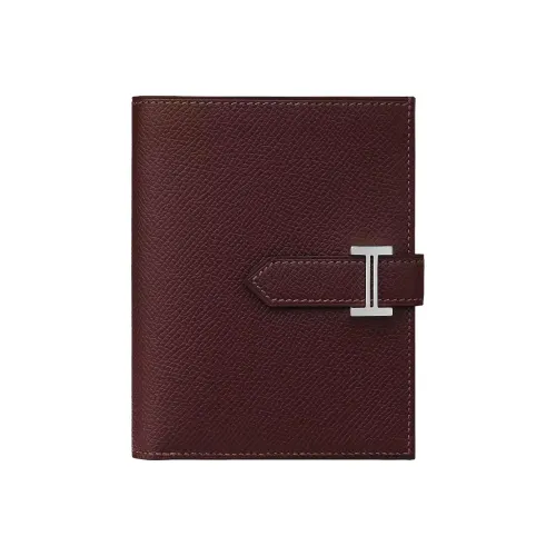 HERMES Bearn Epsom Телячья кожа Кошелек Женские Седло Красный Сапфирово-синий