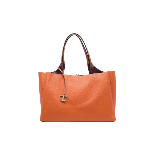 TOD'S Кожа Тоут Сумка Сумка для покупок Сумка на плечо Сумка среднего размера Женская Апельсин