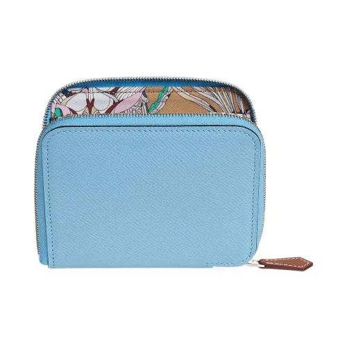 HERMES Silk'In Epsom Телячья кожа Кошелек Женские 7N Celeste Небесно-голубой Чайный коричневый