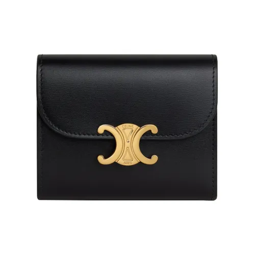 CELINE Triomphe Телячья кожа Кошелек Маленький Женский Черный
