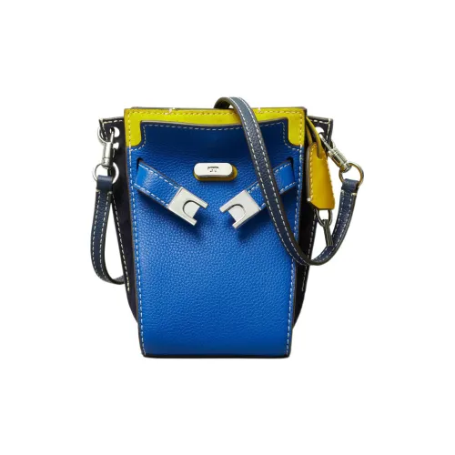 TORY BURCH Lee Radziwill Litchi Grain Кожа с Замшей Trim Сумка через плечо Мини Женская Синий