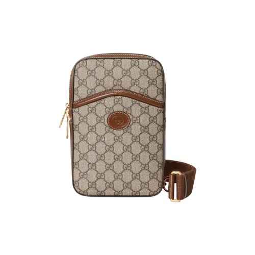 GUCCI Canvas с кожаными вставками обметка курьерская сумка сумка через плечо мужская бежевый эбеновый