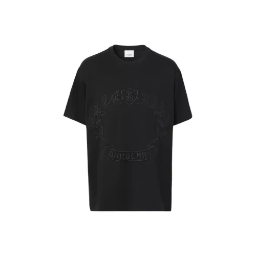 Burberry Однотонный Логотип Узор Вышивка Круглый вырез Короткий рукав Т-рубашка Мужская Черная