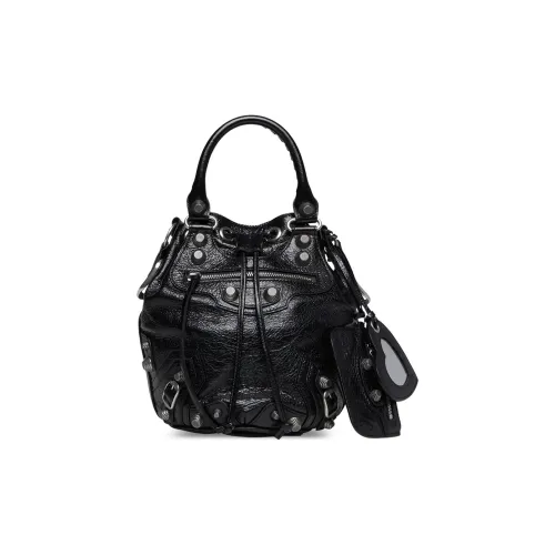 Balenciaga Le Cagole Fine Grained Sheepskin Bucket Bag Single Shoulder Bag Small Women's Black