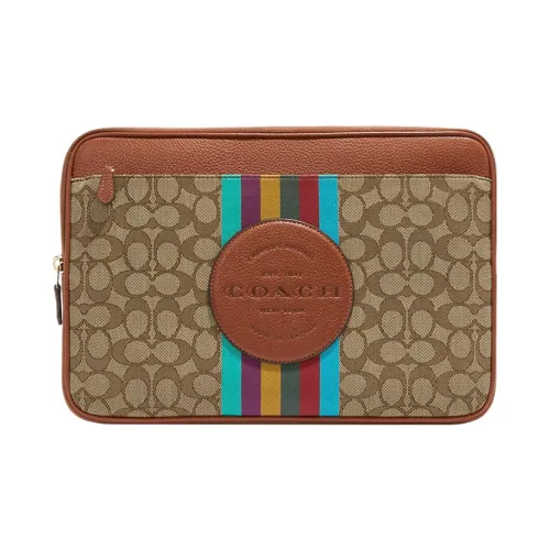 COACH ICONIC Жаккард с Утонченный Галечная кожа Клатч Чехол для ноутбука Сумка Большая Женская Хаки