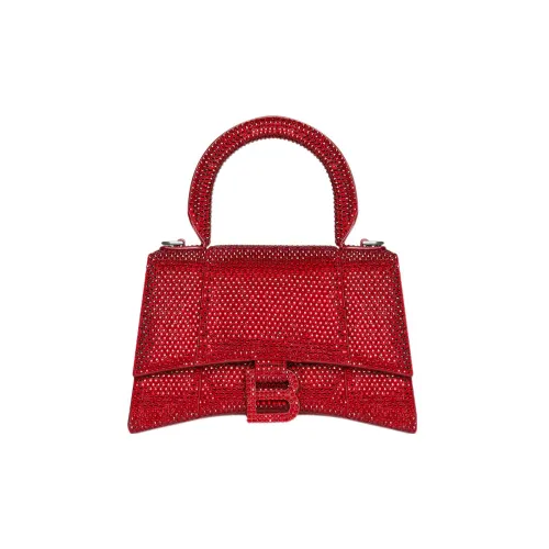 Balenciaga HOURGLASS Замша Телячья кожа с Стразами Сумка через плечо Сумка Экстра маленькая Женская Красная