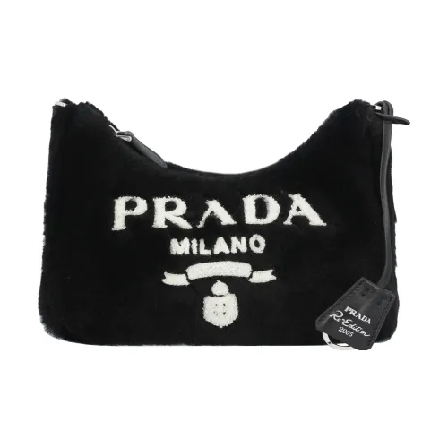 PRADA RE Edition Шерсть Портативный Сумка через плечо Сумка на плечо Женская Черная