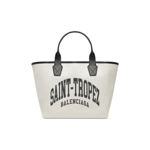 Balenciaga Хлопок Canvas Телячья кожа Тоут Сумка Сумка для покупок Холст Сумка Сумка Большая Женская Экрю
