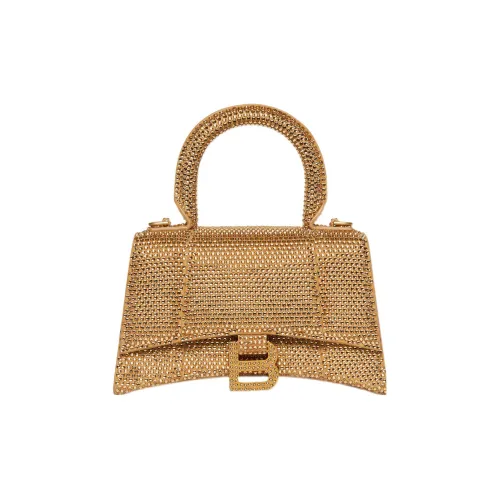 Balenciaga HOURGLASS Замша Телячья кожа с Стразами Сумка через плечо Сумка Экстра маленькая Женская Золотая