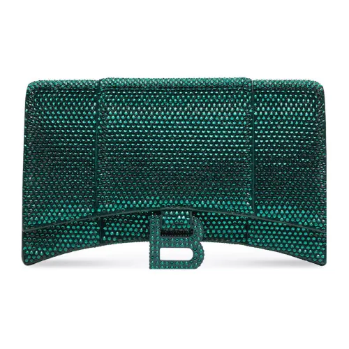 Balenciaga HOURGLASS Замша Телячья кожа с Стразами Сумка через плечо Кошелек Женские Темно-зеленый