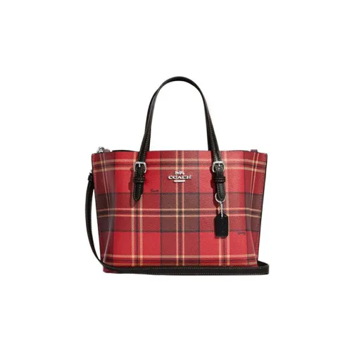 COACH Mollie Холст и Кожаная Сумка-тоут Сумка для покупок Сумка через плечо Средняя Женская Красная и Черная