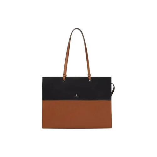 Furla Телячья кожа Тоут Сумка Сумка для покупок Сумка Сумка через плечо Женская Коньяк Черная