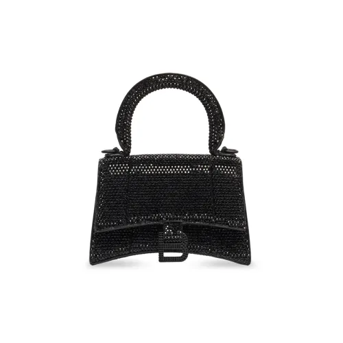 Balenciaga HOURGLASS Замша Телячья кожа с Стразами Сумка через плечо Сумка Мини Женская Черная