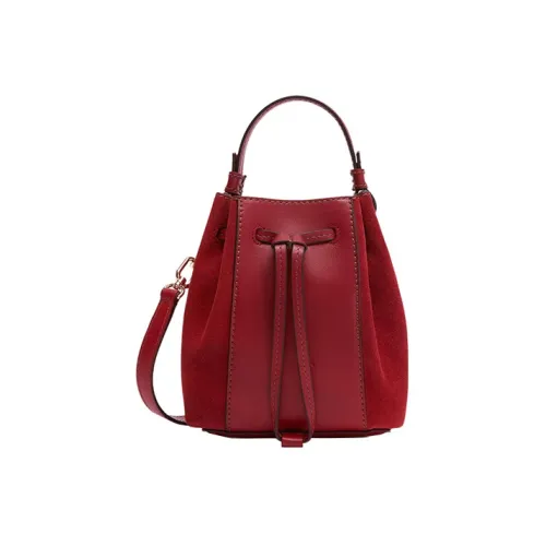 Furla Miastella Телячья кожа с замшей Ведрообразная сумка Сумка через плечо Сумка через плечо Мини Женская Вишнево-красная