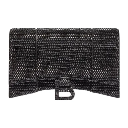 Balenciaga HOURGLASS Замша Телячья кожа Сумка через плечо Кошелек Женские Черный