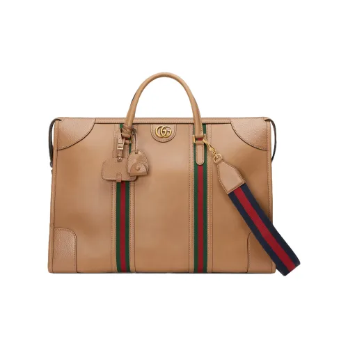 GUCCI Гладкая кожа Дорожная сумка Сумка через плечо Сумка Экстра-большая Мужская Коричневая