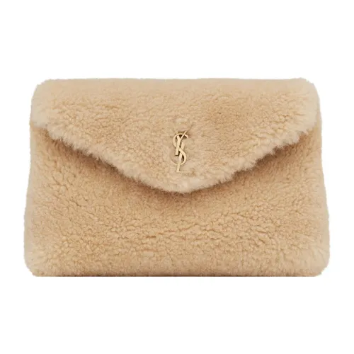 SAINT LAURENT Puffer Shearling Clutch Small Women's Beige