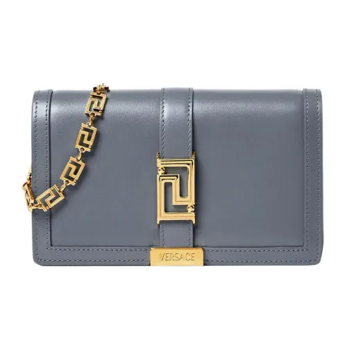 VERSACE Greca Goddess Коровья кожа с овечьей шкурой через плечо клатч мини женский серый