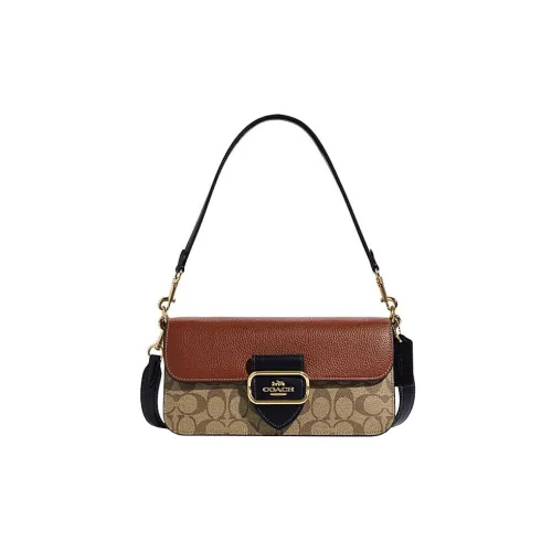 COACH с коровьей кожей портативная сумка через плечо большая женская цвета хаки и коричневый
