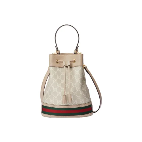 GUCCI Ophidia Холст и Кожа Ведрообразная Сумка Холстовая Сумка Сумка через плечо Сумка через плечо Маленькая Женская Бежевая