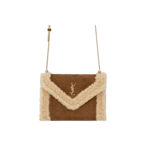 SAINT LAURENT Gaby Сумка через плечо из коровьей кожи Мини Женская Коричневый Бежевый