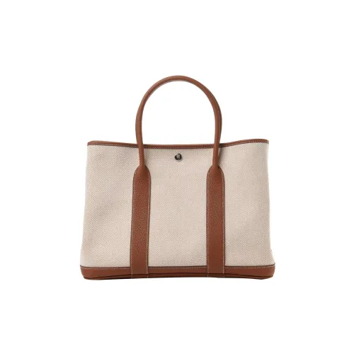 HERMES Garden Party Холст с кожей Сад Сумка Унисекс Золотисто-коричневый Песочно-желтый