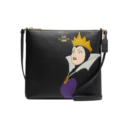 COACH Disney Коллаборация Rowan Сумка из галечной кожи File Сумка через плечо Средний размер Женская Черная