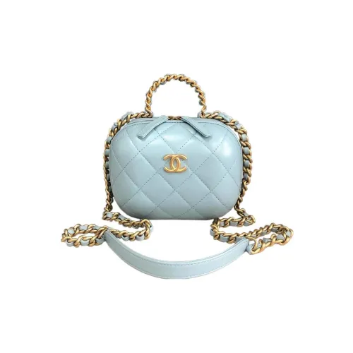 CHANEL Lambskin Box Bag Makeup Bag Single Shoulder Handbag Crossbody Bag Small Women's Blue