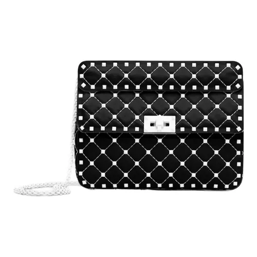 Valentino ROCKSTUD SPIKE Napa Овечья шкура Портативная Сумка через плечо Сумка на плечо Сумка среднего размера Женская Черная