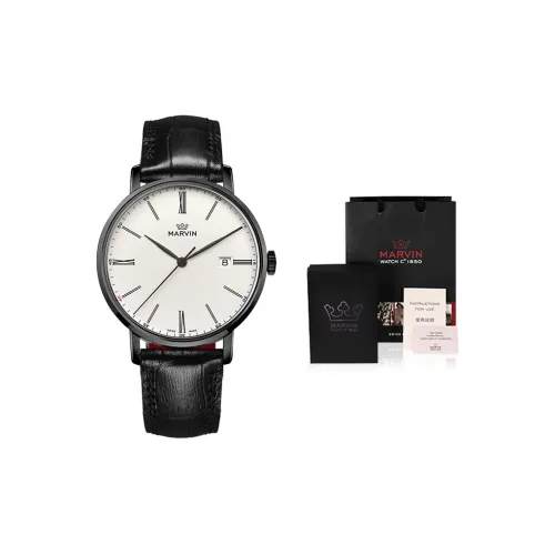 MARVIN Origin Series Кварцевый механизм Мужские часы Часы 41 мм Белый циферблат Корпус из нержавеющей стали Ремешок из коровьей кожи