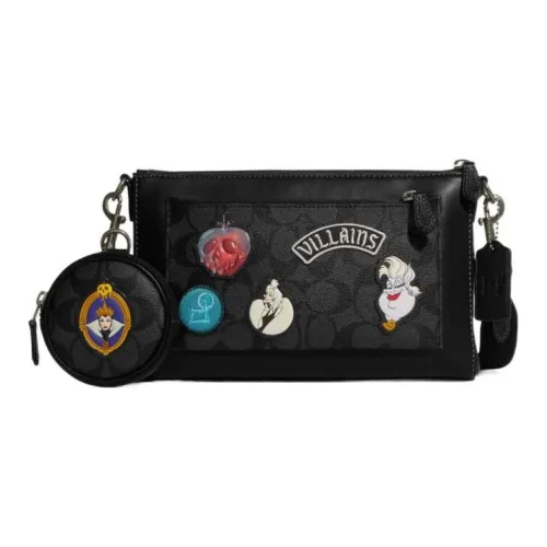 COACH Disney Коллаборация Holden сумка из коровьей кожи сумка через плечо среднего размера женская черная