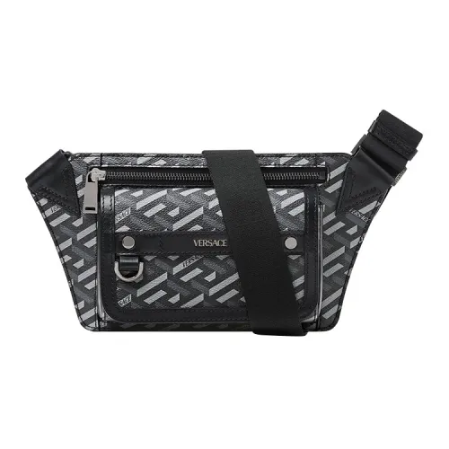 VERSACE Greca Коровья кожа Слинг-сумка Сумка на пояс Мужская Черная Серый