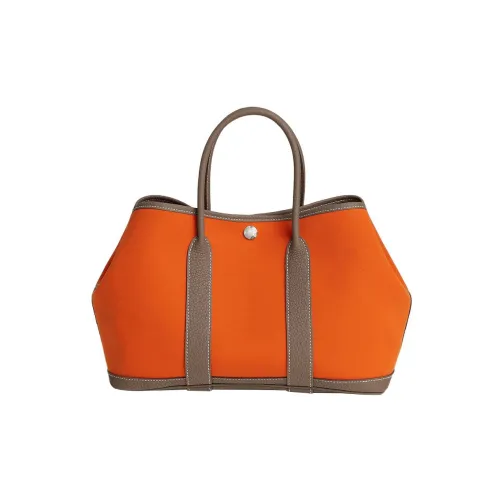 HERMES Garden Party Холст с кожей Сад Сумка Обычный Женский Пламя Оранжевый Слоновый Серый