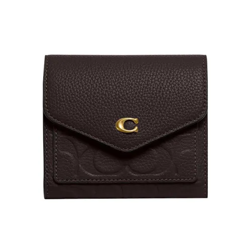 COACH Wyn Полированный GRAIN LEATHER Держатель для карт кошелек Маленький Женский Коричневый