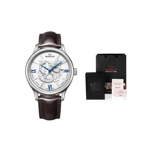 MARVIN Moulton Round Collection Механический механизм Мужские часы Часы 42 мм Белый циферблат