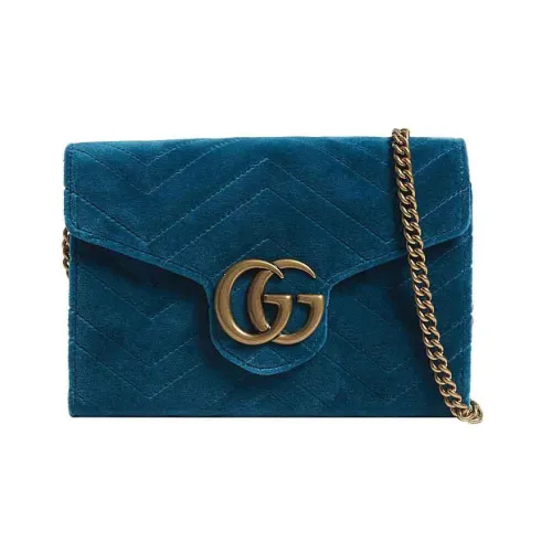 GUCCI GG Marmont Quilted Бархат Сумка на плечо Женская Павлиний синий