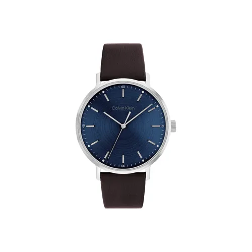 CALVIN KLEIN Мужские часы Кварцевый механизм Кожаный ремешок 42 мм Синий циферблат