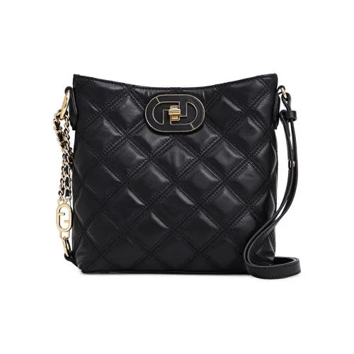 FION Корова Кожа Ведрообразная Сумка Сумка через плечо Сумка на плечо Женская Черная Розовая