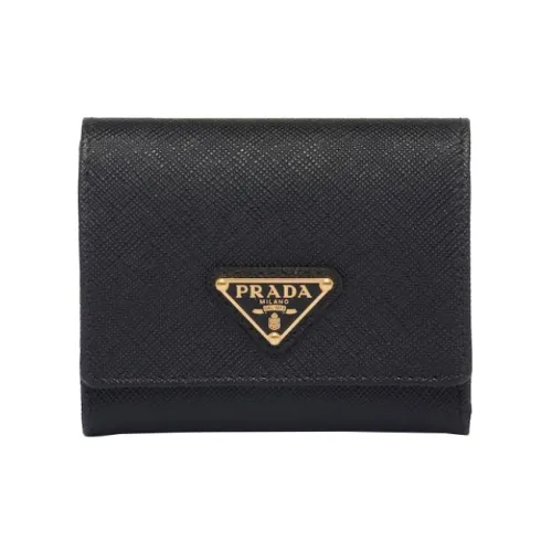 PRADA Saffiano кожа кошелек маленький женский черный