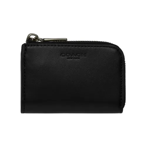 COACH Card Case Утонченный Телячья кожа Держатель для карт кошелек Обычный Унисекс Черный