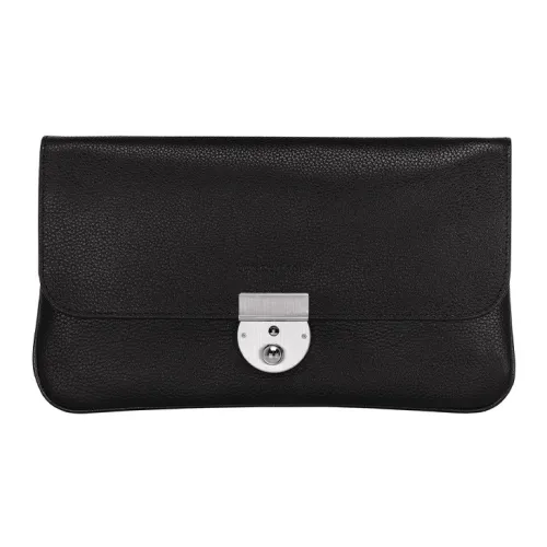 LONGCHAMP Le Foulonné Галька Текстура Коровья Кожа Держатель для Карт Маленький Женский Черный